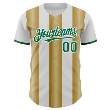 Custom White Kelly Green-Old Gold Gradient Vertical Stripe Argentina Style Authentic Baseball Jersey