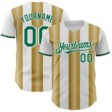 Charger l'image dans la galerie, Custom White Kelly Green-Old Gold Gradient Vertical Stripe Argentina Style Authentic Baseball Jersey
