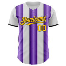 Load image into Gallery viewer, Custom White Gold Purple-Black Gradient Vertical Stripe Argentina Style Authentic Baseball Jersey
