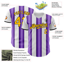 Load image into Gallery viewer, Custom White Gold Purple-Black Gradient Vertical Stripe Argentina Style Authentic Baseball Jersey
