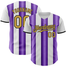 Загрузить изображение в средство просмотра галереи, Custom White Old Gold Purple-Black Gradient Vertical Stripe Argentina Style Authentic Baseball Jersey
