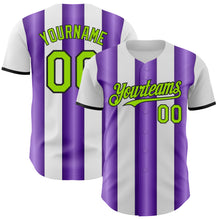 Charger l'image dans la galerie, Custom White Neon Green Purple-Black Gradient Vertical Stripe Argentina Style Authentic Baseball Jersey

