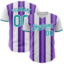 Загрузить изображение в средство просмотра галереи, Custom White Teal-Purple Gradient Vertical Stripe Argentina Style Authentic Baseball Jersey
