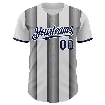 Custom White Navy-Steel Gray Gradient Vertical Stripe Argentina Style Authentic Baseball Jersey