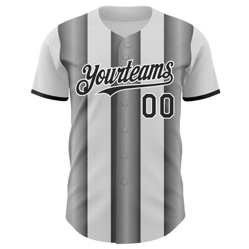 Custom White Black-Steel Gray Gradient Vertical Stripe Argentina Style Authentic Baseball Jersey