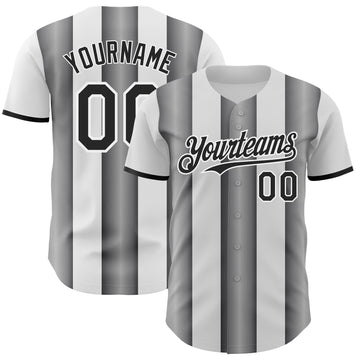 Custom White Black-Steel Gray Gradient Vertical Stripe Argentina Style Authentic Baseball Jersey