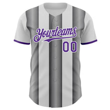 Laden Sie das Bild in den Galerie-Viewer, Custom White Purple-Steel Gray Gradient Vertical Stripe Argentina Style Authentic Baseball Jersey
