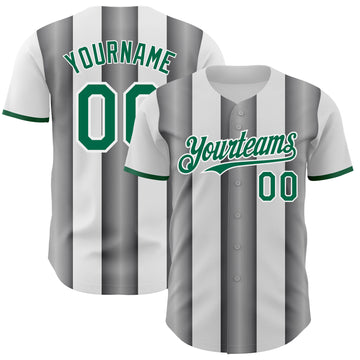 Custom White Kelly Green-Steel Gray Gradient Vertical Stripe Argentina Style Authentic Baseball Jersey
