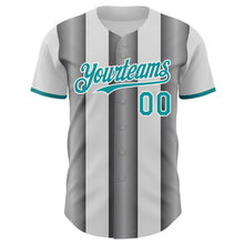 Загрузить изображение в средство просмотра галереи, Custom White Teal-Steel Gray Gradient Vertical Stripe Argentina Style Authentic Baseball Jersey
