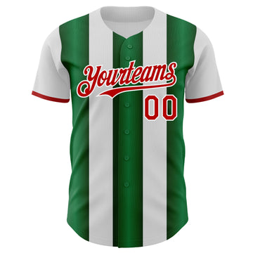 Custom White Red-Green Gradient Vertical Stripe Argentina Style Authentic Baseball Jersey