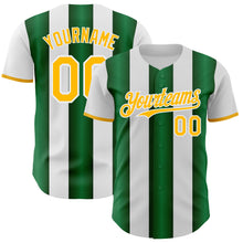 Charger l'image dans la galerie, Custom White Gold-Green Gradient Vertical Stripe Argentina Style Authentic Baseball Jersey
