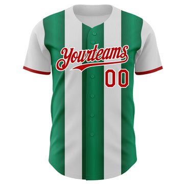 Custom White Red-Kelly Green Gradient Vertical Stripe Argentina Style Authentic Baseball Jersey