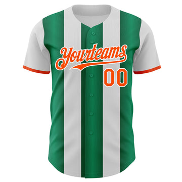 Custom White Orange-Kelly Green Gradient Vertical Stripe Argentina Style Authentic Baseball Jersey