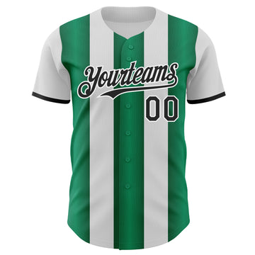 Custom White Black-Kelly Green Gradient Vertical Stripe Argentina Style Authentic Baseball Jersey