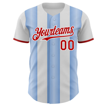 Custom White Red-Light Blue Gradient Vertical Stripe Argentina Style Authentic Baseball Jersey