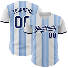 Charger l'image dans la galerie, Custom White Navy-Light Blue Gradient Vertical Stripe Argentina Style Authentic Baseball Jersey
