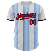 Загрузить изображение в средство просмотра галереи, Custom White Red Light Blue-Navy Gradient Vertical Stripe Argentina Style Authentic Baseball Jersey
