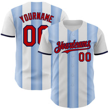 Загрузить изображение в средство просмотра галереи, Custom White Red Light Blue-Navy Gradient Vertical Stripe Argentina Style Authentic Baseball Jersey
