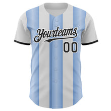 Load image into Gallery viewer, Custom White Black-Light Blue Gradient Vertical Stripe Argentina Style Authentic Baseball Jersey
