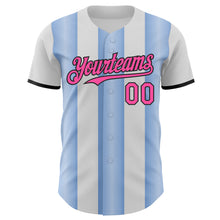 Load image into Gallery viewer, Custom White Pink Light Blue-Black Gradient Vertical Stripe Argentina Style Authentic Baseball Jersey
