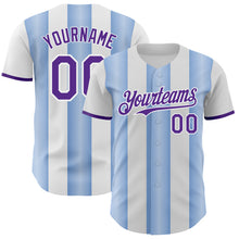 Load image into Gallery viewer, Custom White Purple-Light Blue Gradient Vertical Stripe Argentina Style Authentic Baseball Jersey
