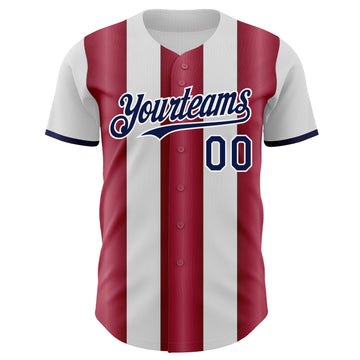 Custom White Navy-Crimson Gradient Vertical Stripe Argentina Style Authentic Baseball Jersey