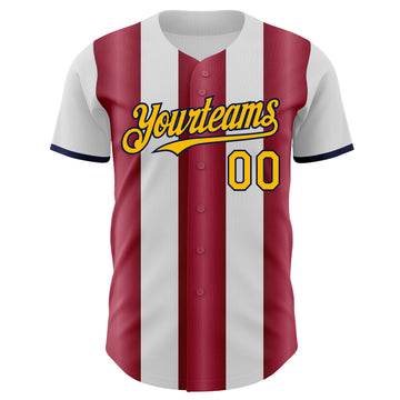 Custom White Gold Crimson-Navy Gradient Vertical Stripe Argentina Style Authentic Baseball Jersey