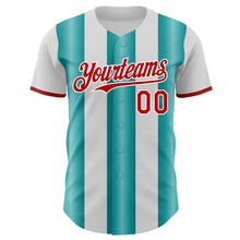 Charger l'image dans la galerie, Custom White Red-Teal Gradient Vertical Stripe Argentina Style Authentic Baseball Jersey
