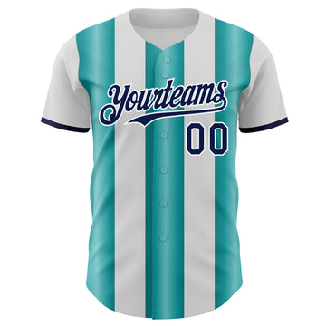 Custom White Navy-Teal Gradient Vertical Stripe Argentina Style Authentic Baseball Jersey