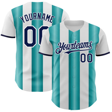 Custom White Navy-Teal Gradient Vertical Stripe Argentina Style Authentic Baseball Jersey