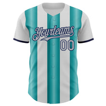 Load image into Gallery viewer, Custom White Gray Teal-Navy Gradient Vertical Stripe Argentina Style Authentic Baseball Jersey
