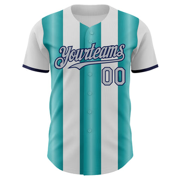 Custom White Gray Teal-Navy Gradient Vertical Stripe Argentina Style Authentic Baseball Jersey