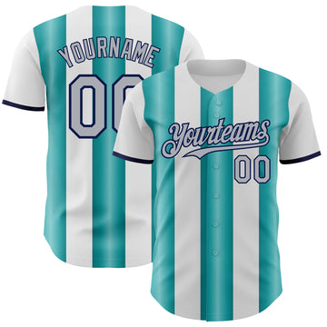 Custom White Gray Teal-Navy Gradient Vertical Stripe Argentina Style Authentic Baseball Jersey