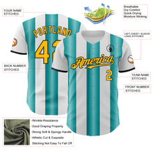Load image into Gallery viewer, Custom White Gold Teal-Black Gradient Vertical Stripe Argentina Style Authentic Baseball Jersey
