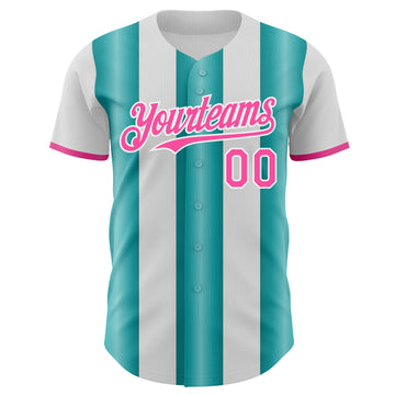 Custom White Pink-Teal Gradient Vertical Stripe Argentina Style Authentic Baseball Jersey