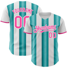 Load image into Gallery viewer, Custom White Pink-Teal Gradient Vertical Stripe Argentina Style Authentic Baseball Jersey
