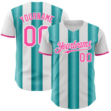 Custom White Pink-Teal Gradient Vertical Stripe Argentina Style Authentic Baseball Jersey