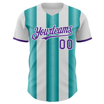 Custom White Purple-Teal Gradient Vertical Stripe Argentina Style Authentic Baseball Jersey