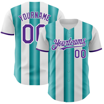 Custom White Purple-Teal Gradient Vertical Stripe Argentina Style Authentic Baseball Jersey