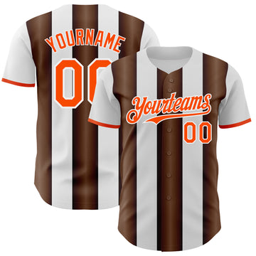 Custom White Orange-Brown Gradient Vertical Stripe Argentina Style Authentic Baseball Jersey