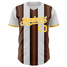 Load image into Gallery viewer, Custom White Gold-Brown Gradient Vertical Stripe Argentina Style Authentic Baseball Jersey
