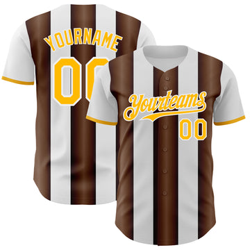 Custom White Gold-Brown Gradient Vertical Stripe Argentina Style Authentic Baseball Jersey