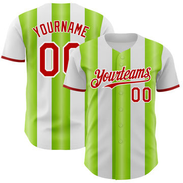 Custom White Red-Neon Green Gradient Vertical Stripe Argentina Style Authentic Baseball Jersey