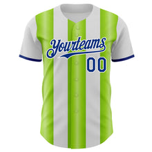 Load image into Gallery viewer, Custom White Royal-Neon Green Gradient Vertical Stripe Argentina Style Authentic Baseball Jersey
