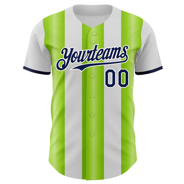 Custom White Navy-Neon Green Gradient Vertical Stripe Argentina Style Authentic Baseball Jersey