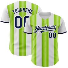 Load image into Gallery viewer, Custom White Navy-Neon Green Gradient Vertical Stripe Argentina Style Authentic Baseball Jersey
