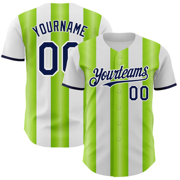 Custom White Navy-Neon Green Gradient Vertical Stripe Argentina Style Authentic Baseball Jersey