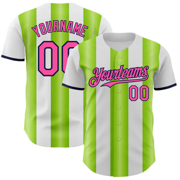 Custom White Pink Neon Green-Navy Gradient Vertical Stripe Argentina Style Authentic Baseball Jersey
