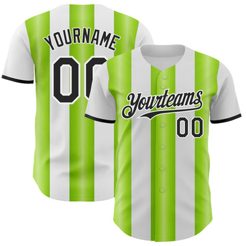 Custom White Black-Neon Green Gradient Vertical Stripe Argentina Style Authentic Baseball Jersey