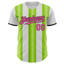Load image into Gallery viewer, Custom White Pink Neon Green-Black Gradient Vertical Stripe Argentina Style Authentic Baseball Jersey
